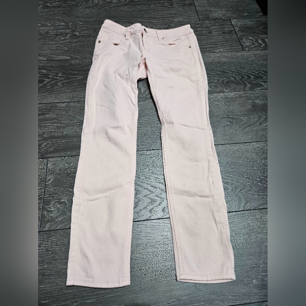 Dollhouse pink denim straight leg jeans